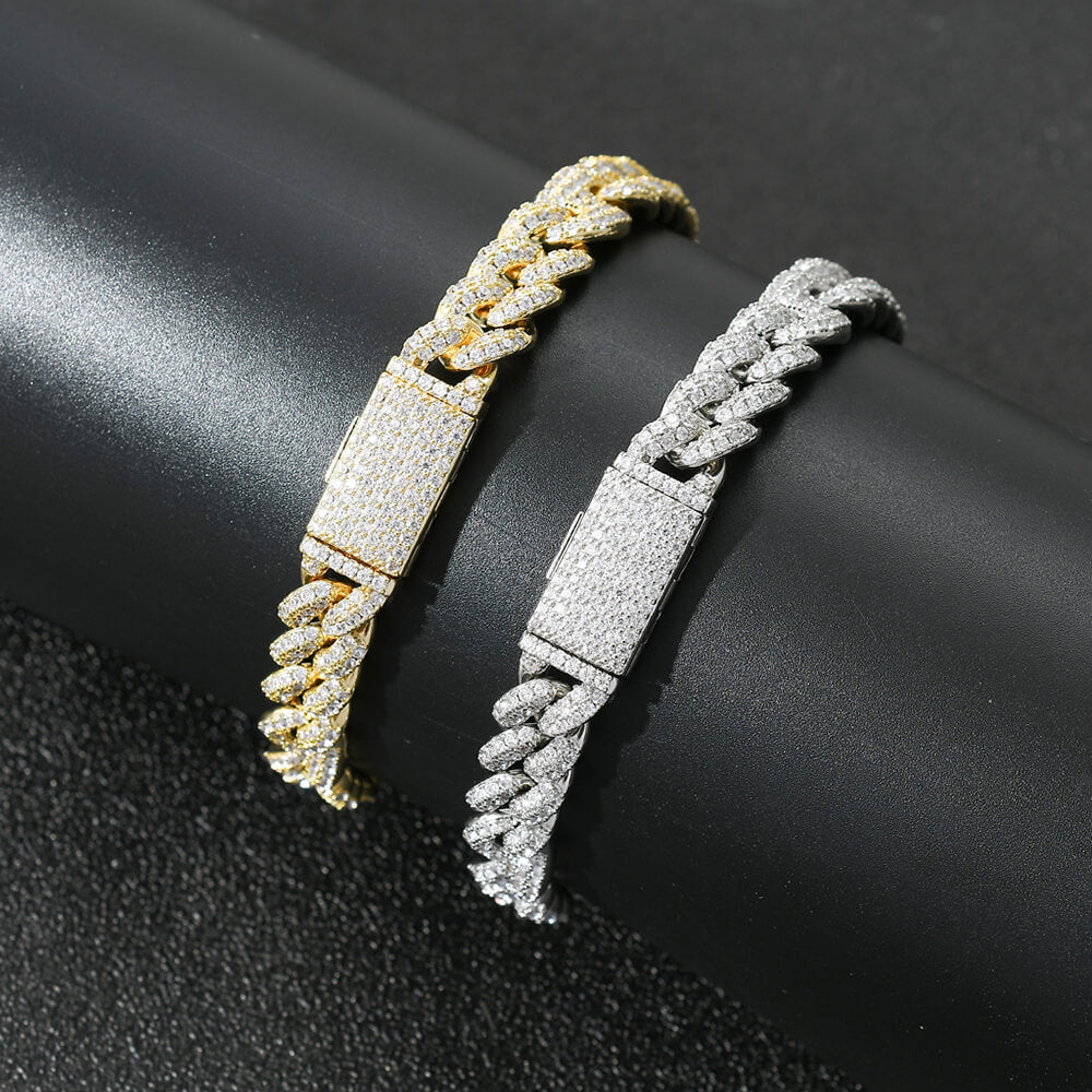 10mm Pig Nose Micro-inlaid Zircon Cuban Chain Bracelet