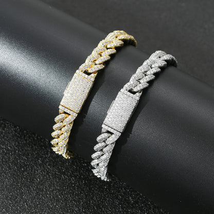 10mm Pig Nose Micro-inlaid Zircon Cuban Chain Bracelet