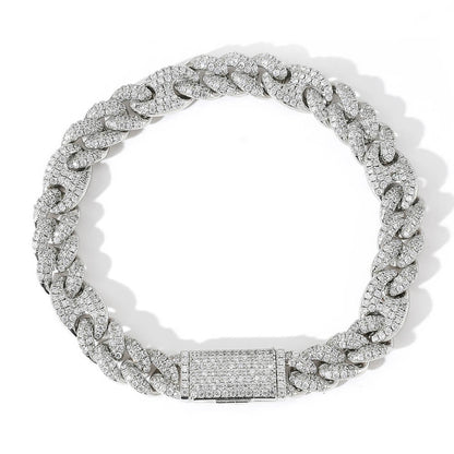 10mm Pig Nose Micro-inlaid Zircon Cuban Chain Bracelet
