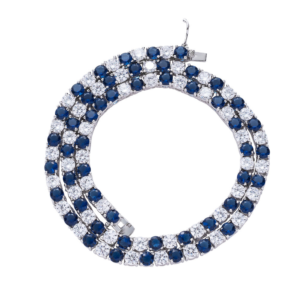 Blue&White Zircon Tennis Chain Hip Hop Necklace