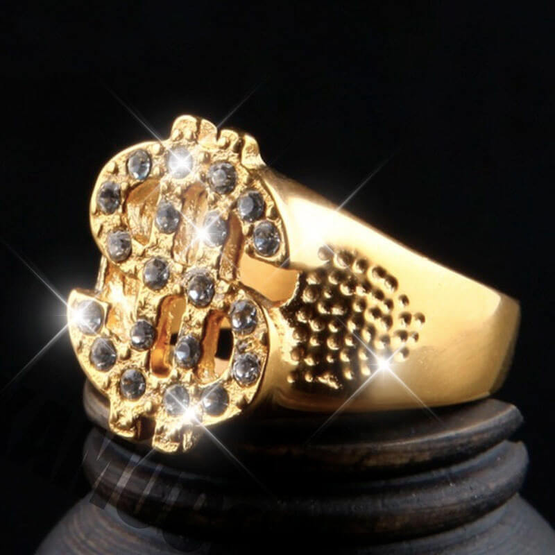 Golden Dollar Sign Hip Hop Ring03 | iceremix.com