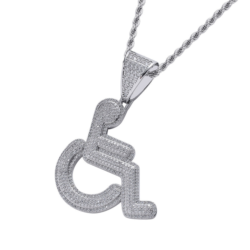 Iced Wheelchair Disability Logo Zircon Pendant