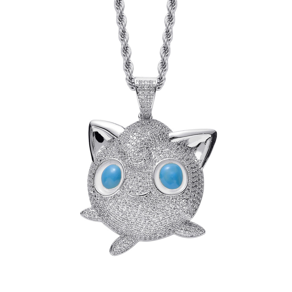 Iced Pokemon Jigglypuff Cartoon Zircon Pendant