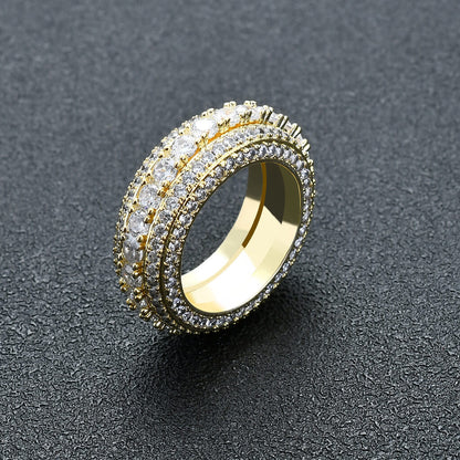 Rotatable full zirconium diamond hip-hop ring