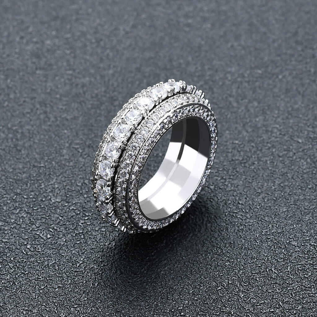 Rotatable full zirconium diamond hip-hop ring