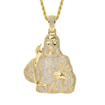 Iced Zircon Pendant with Bust of Jesus Christ