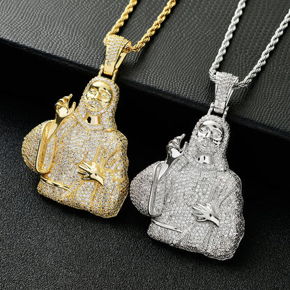 Iced Zircon Pendant with Bust of Jesus Christ