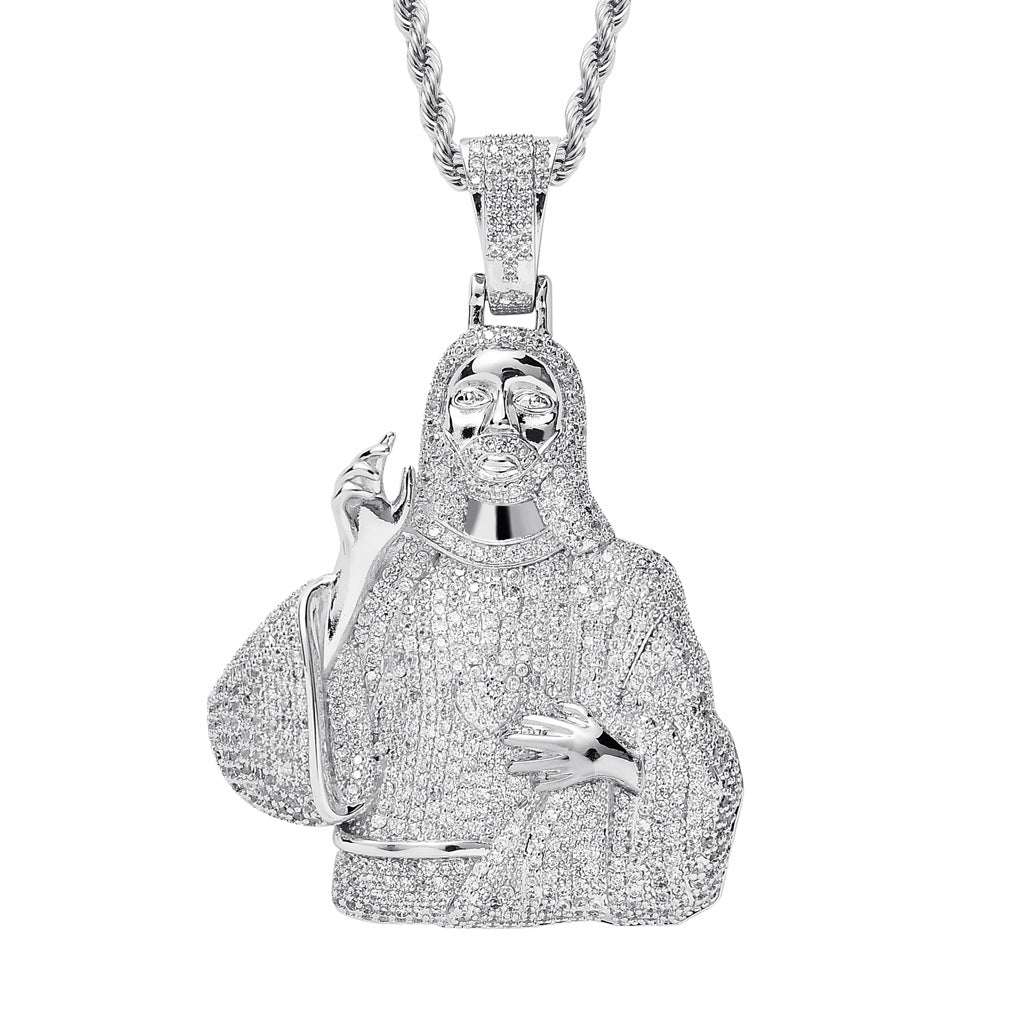 Iced Zircon Pendant with Bust of Jesus Christ