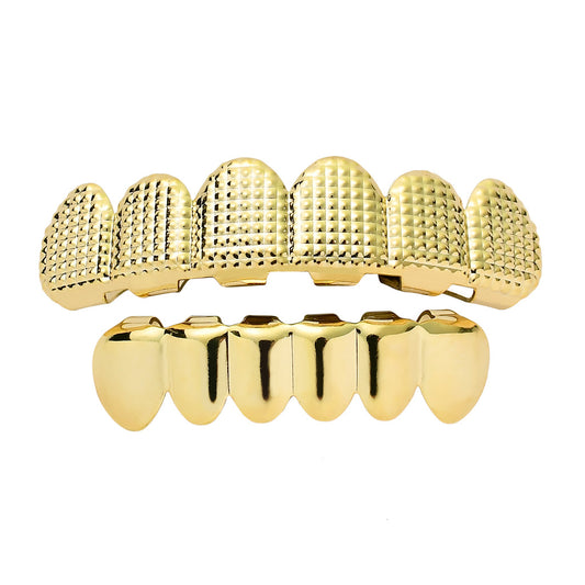 Real Gold Electroplated Bump Lattice Texture Hip Hop Grillz