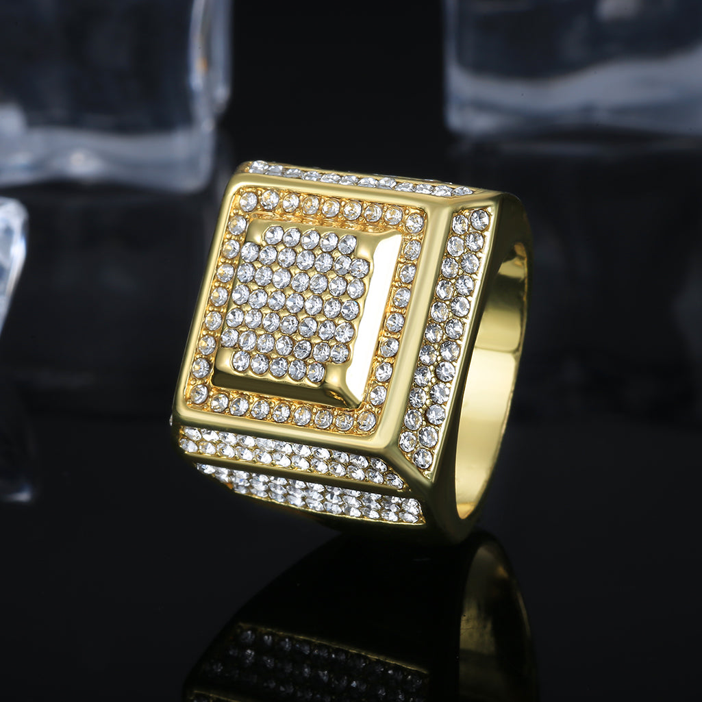 Square Shape Paved Diamond Luxurious Hip Hop Ring