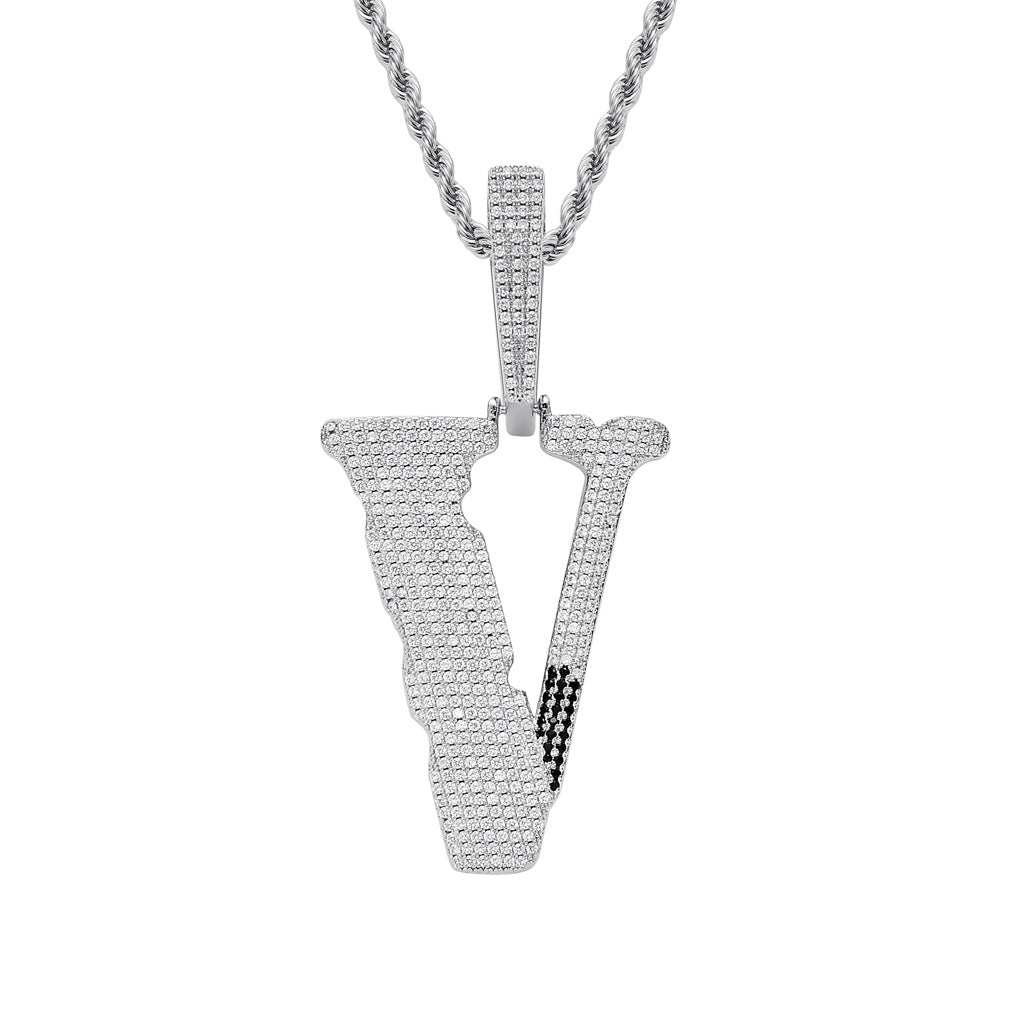 Big V letter Micro Inlaid Zircon Pendant