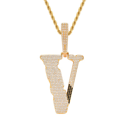 Big V letter Micro Inlaid Zircon Pendant