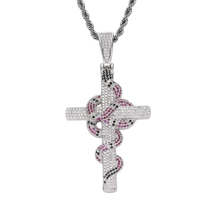 Vintage Snake Winding Cross Micro-inlaid Zircon Pendant