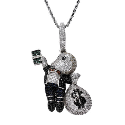 Hip Hop Boy Money Bag Bling Pendant