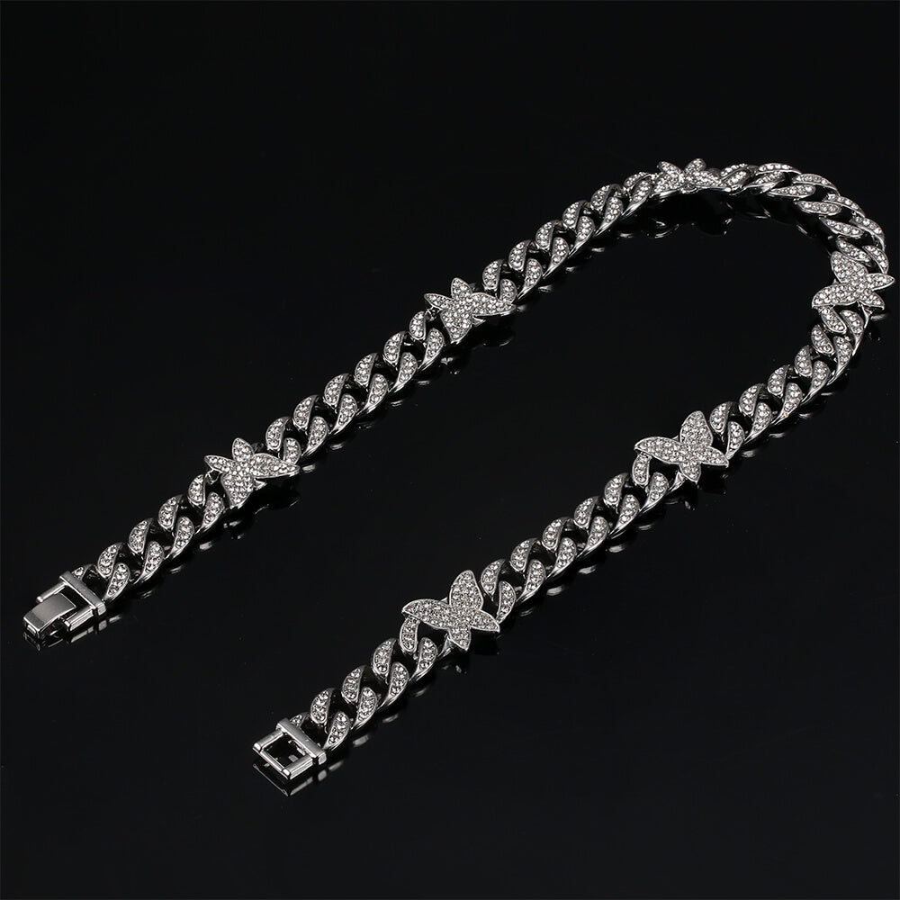 12mm Butterfly Cuban Hip Hop Necklace