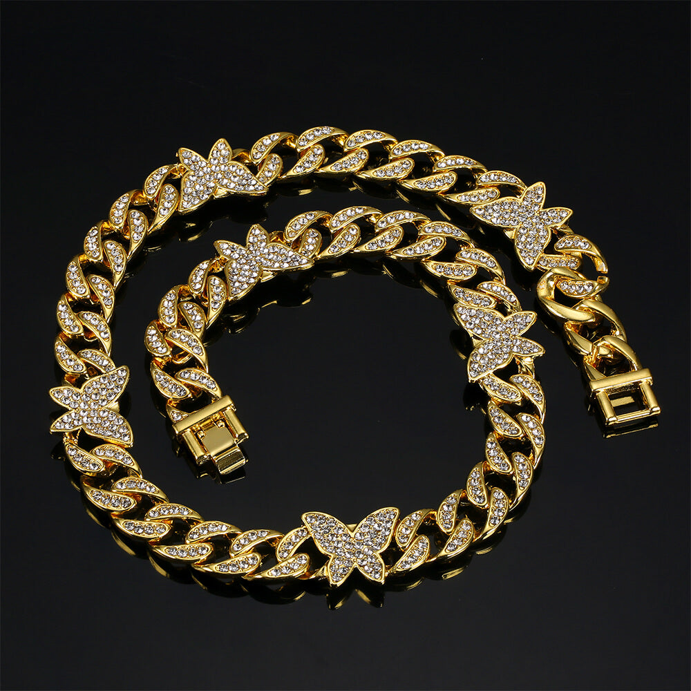 12mm Butterfly Cuban Hip Hop Necklace