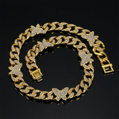 12mm Butterfly Cuban Hip Hop Necklace