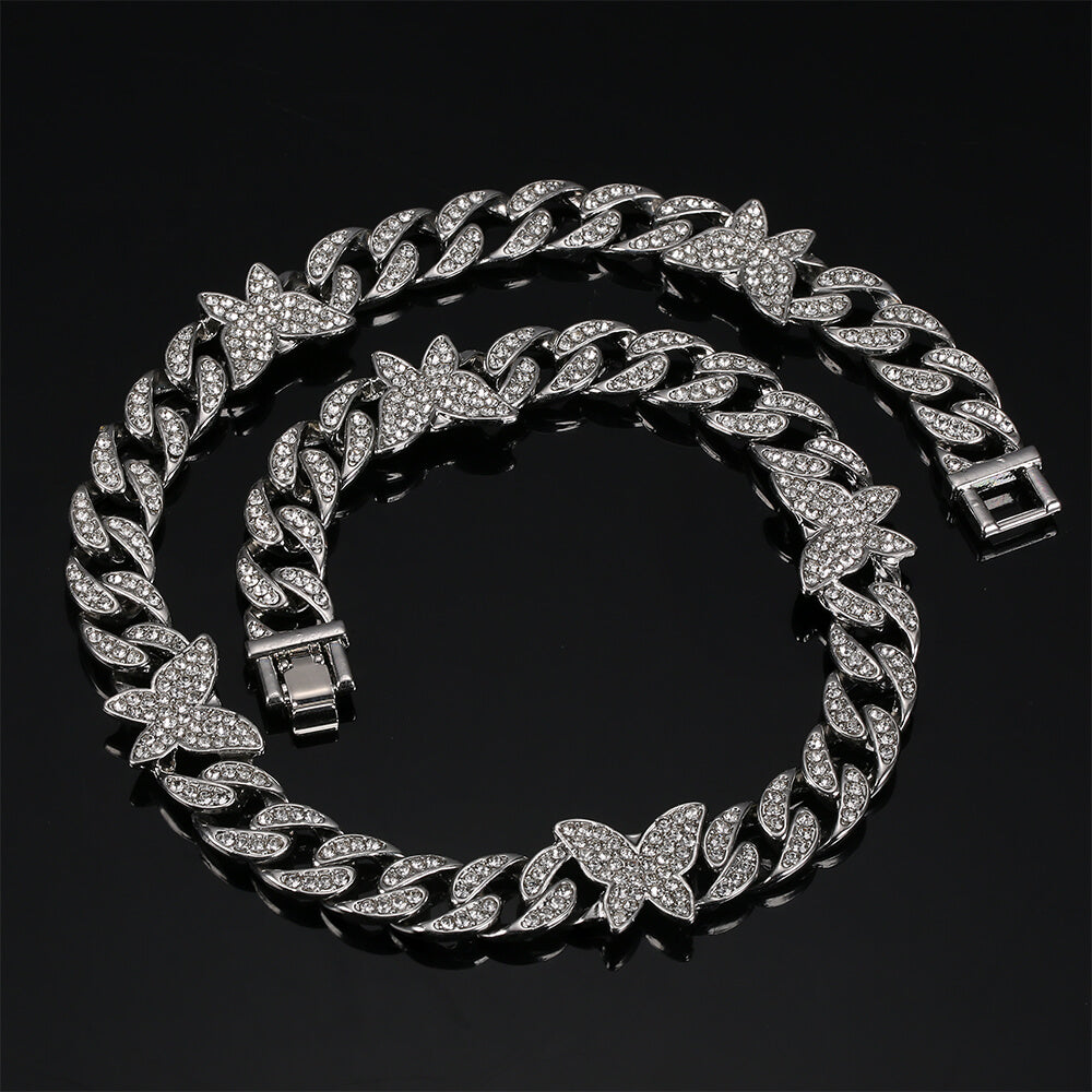12mm Butterfly Cuban Hip Hop Necklace