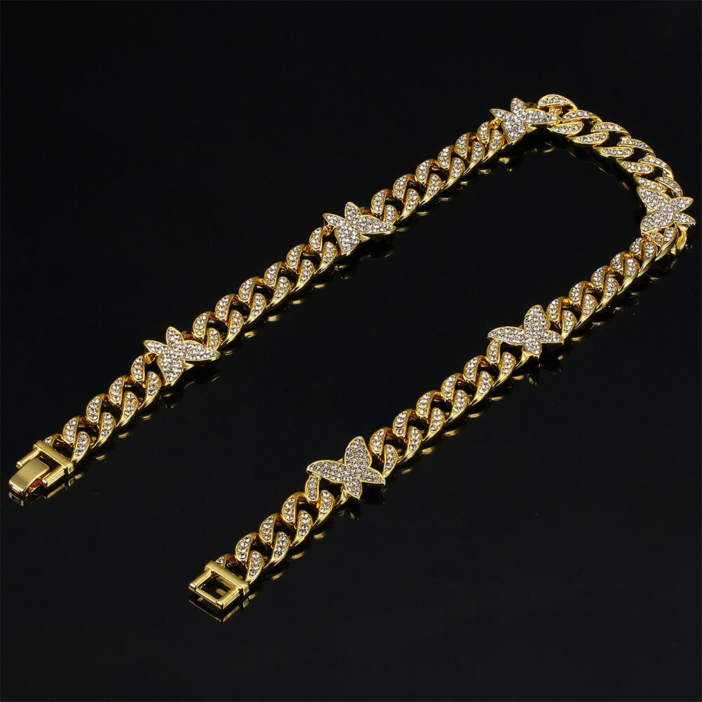 12mm Butterfly Cuban Hip Hop Necklace