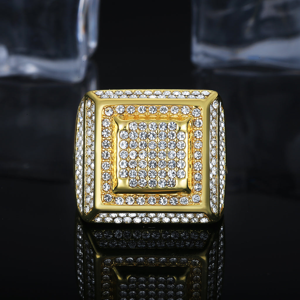 Square Shape Paved Diamond Luxurious Hip Hop Ring