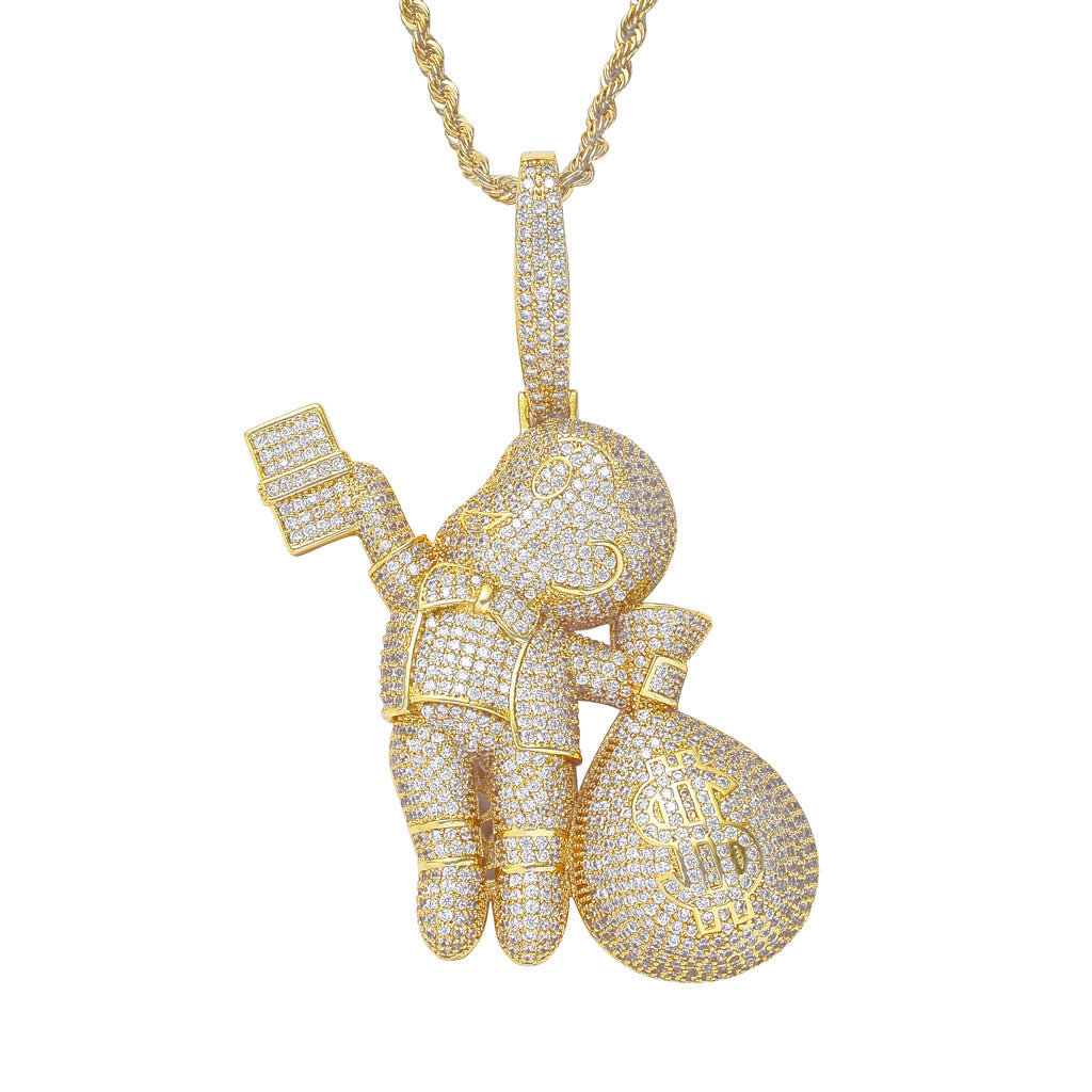 Hip Hop Boy Money Bag Bling Pendant