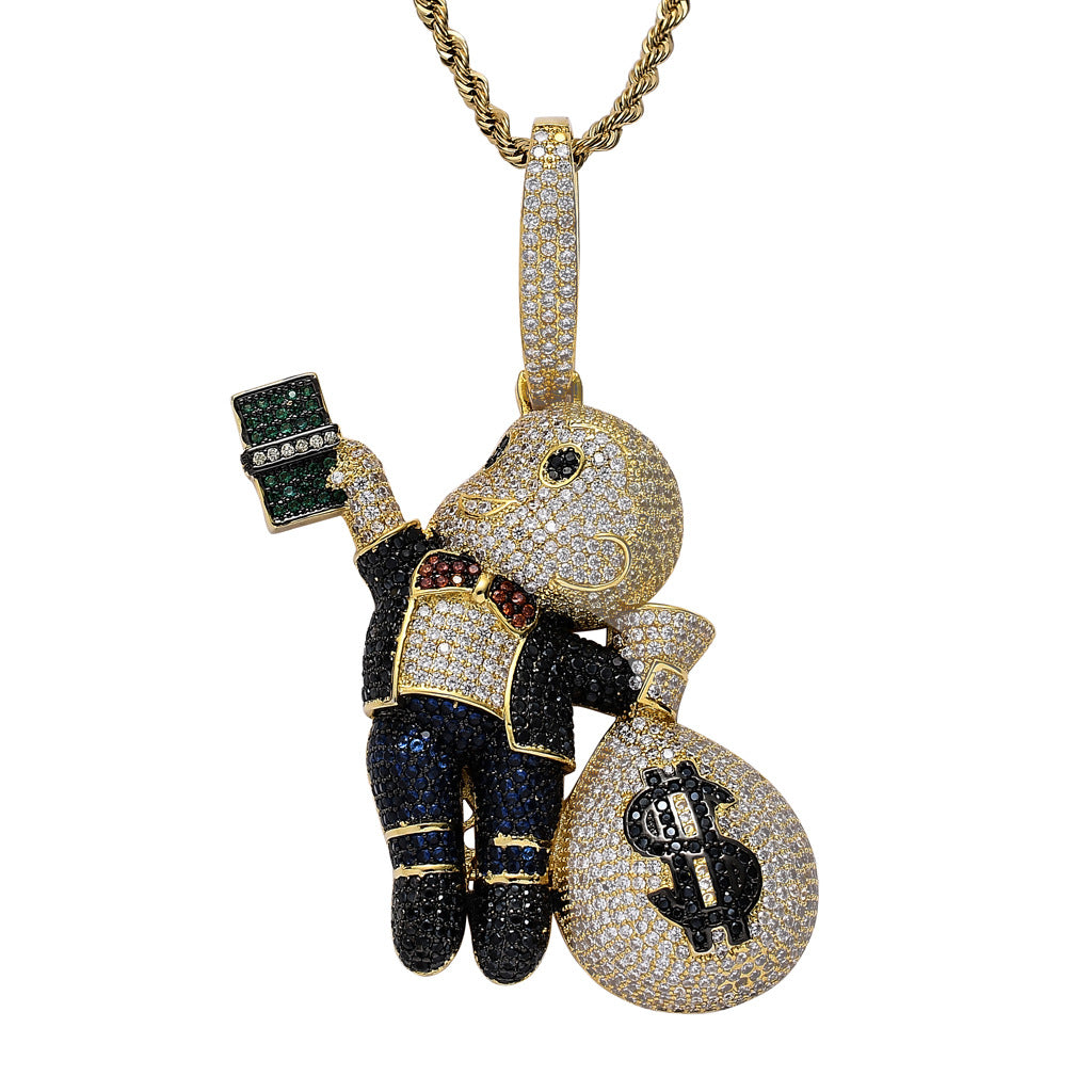 Hip Hop Boy Money Bag Bling Pendant