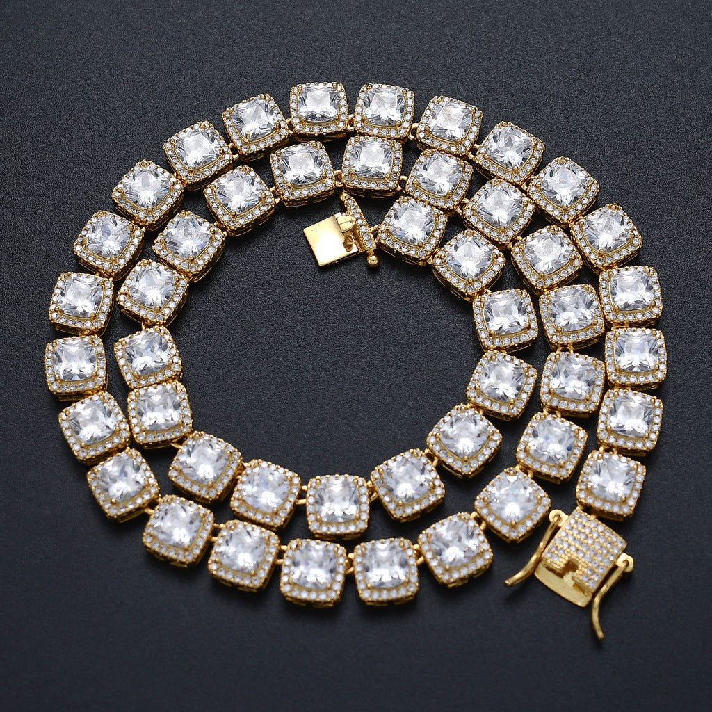 10mm Square Zircon Rock Tennis Chain Hip Hop Necklace