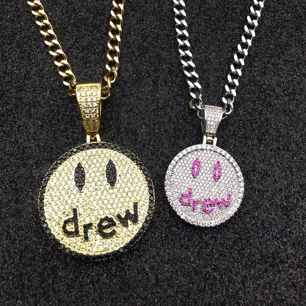 Justin Bieber the Same Style Smiley Face Drew Letter Zircon Pendant