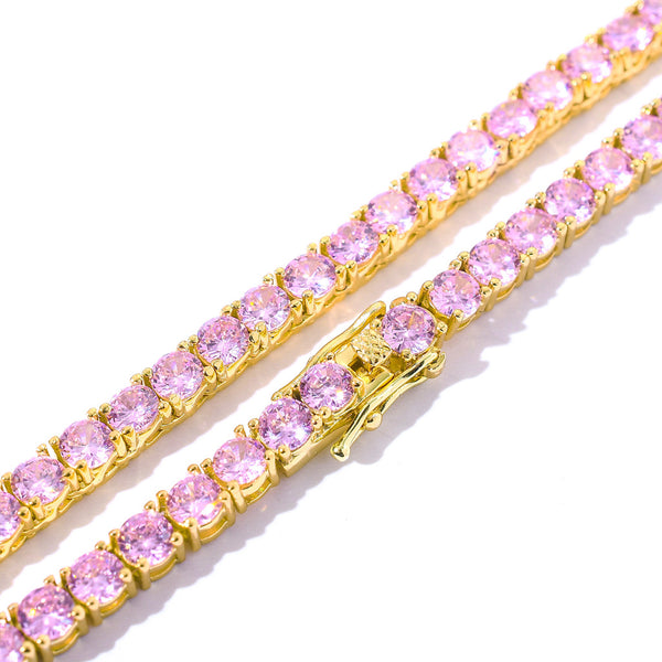 4mm Pink Zircon Single Row Tennis Chain Necklace