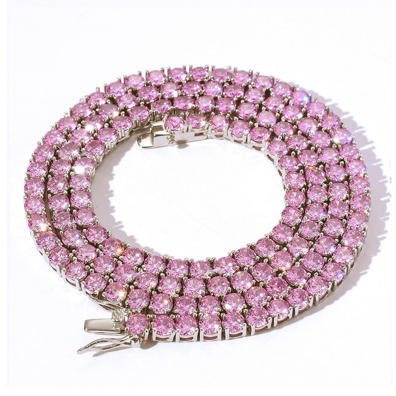 4mm Pink Zircon Single Row Tennis Chain Necklace