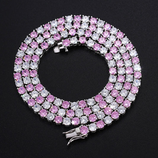 4mm Pink&White Zircon Tennis Chain Single Row Zircon Necklace