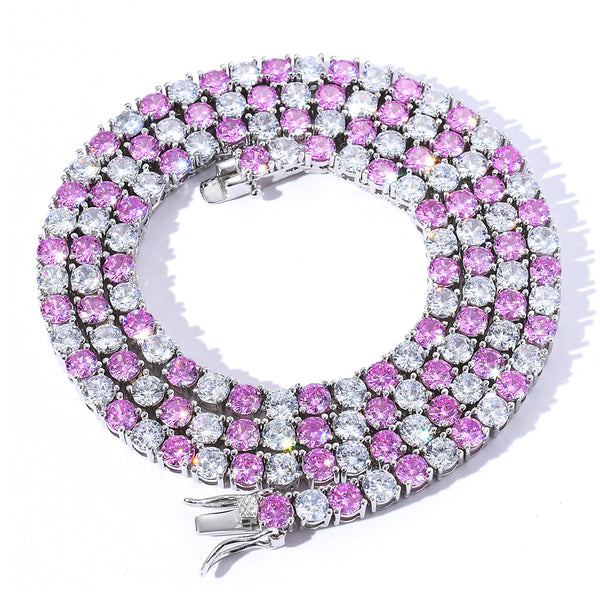 4mm Pink&White Zircon Tennis Chain Single Row Zircon Necklace