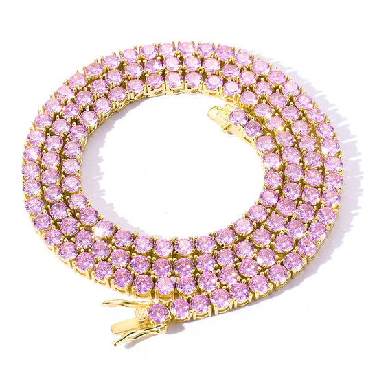 4mm Pink Zircon Single Row Tennis Chain Necklace