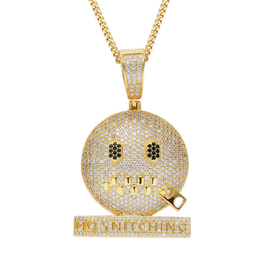 Iced Zipper Shut Up Emoji Pendant