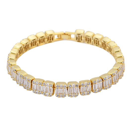 A Row of Gold and Silver Micro-inlaid Square Zircon Bracelets