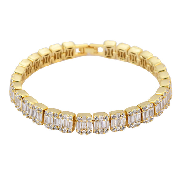 A Row of Gold and Silver Micro-inlaid Square Zircon Bracelets
