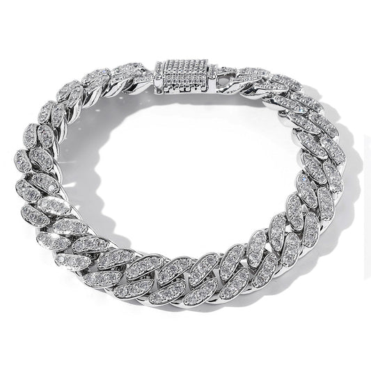 13mm Single Row Zircon Full Diamond Cuban Bracelet