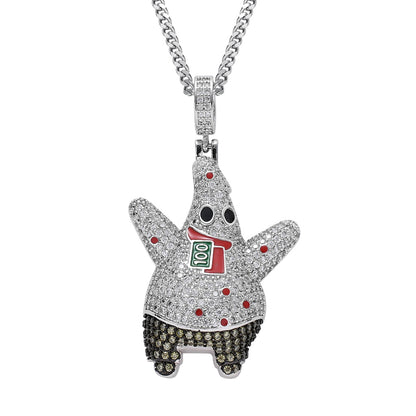 Iced Cartoon Character Patrick Star Full of Zircon Pendant