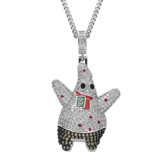 Iced Cartoon Character Patrick Star Full of Zircon Pendant