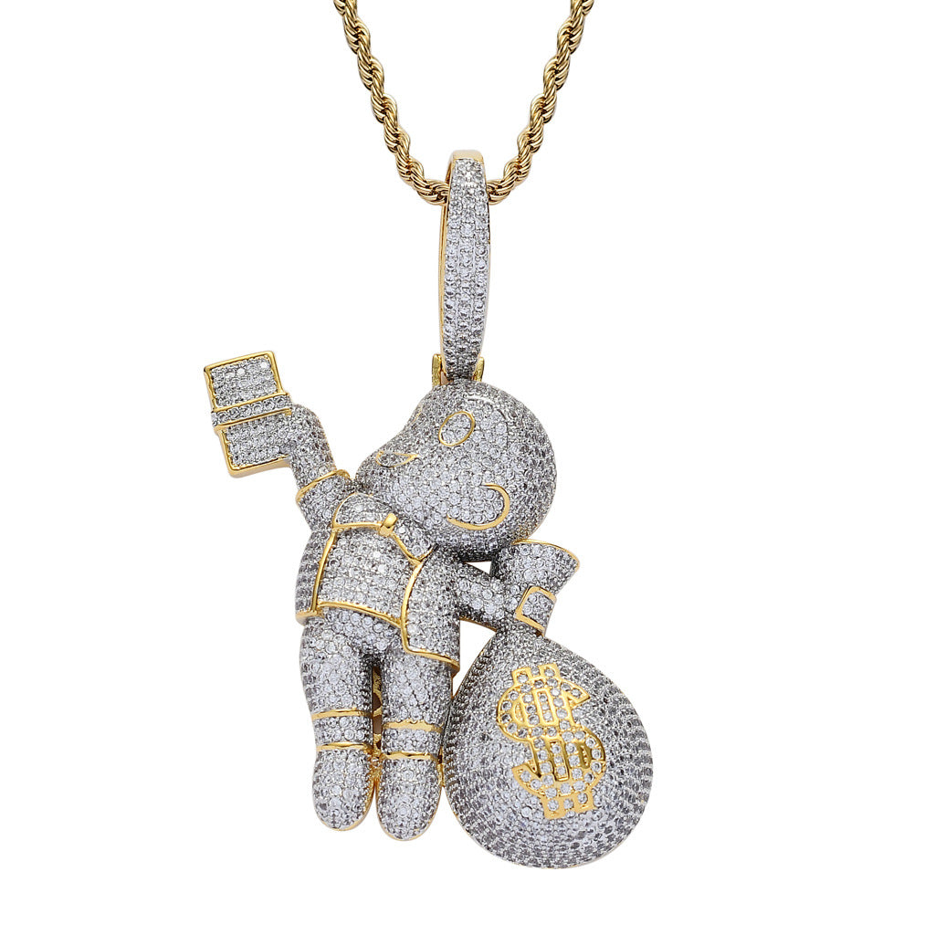 Hip Hop Boy Money Bag Bling Pendant