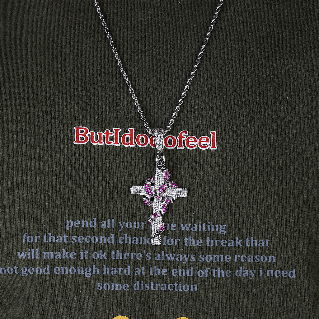 Vintage Snake Winding Cross Micro-inlaid Zircon Pendant