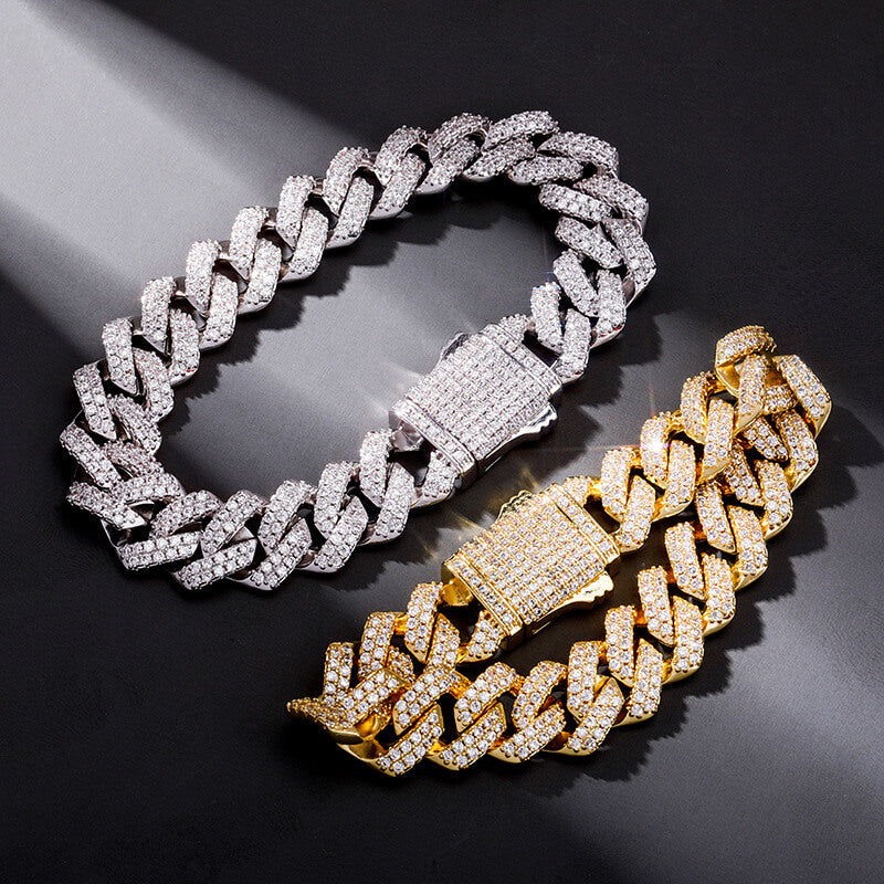 14mm Rhombus Spring Clasp Cuban Chain Bracelet