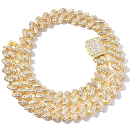 15mm Hiphop Micro Paved CZ Stone Cuban Link Bracelet