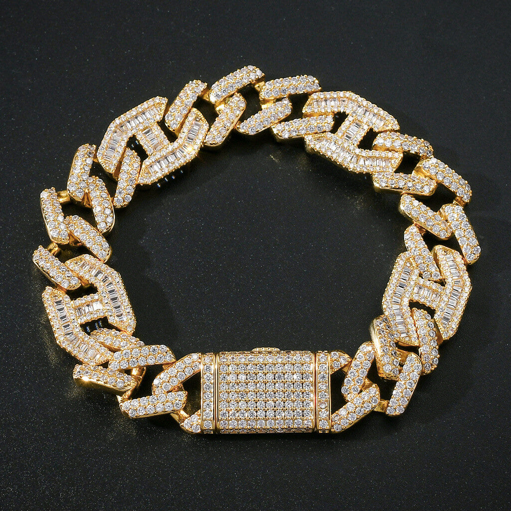 15mm Wide Bar Cuban Link Chain Flip Clasp Bracelet