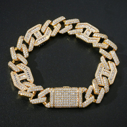 15mm Wide Bar Cuban Link Chain Flip Clasp Bracelet