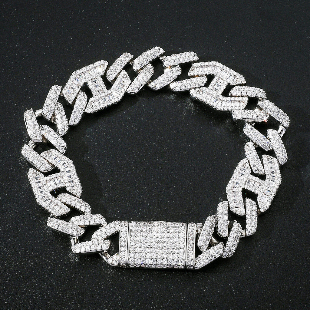 15mm Wide Bar Cuban Link Chain Flip Clasp Bracelet