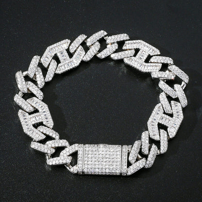 15mm Wide Bar Cuban Link Chain Flip Clasp Bracelet