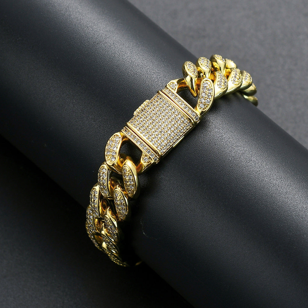 15mm Flip Buckle Cuban Link Chain Bracelet