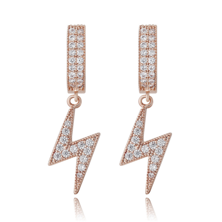 Iced Lightning Bolt Dangle Hoop Earrings