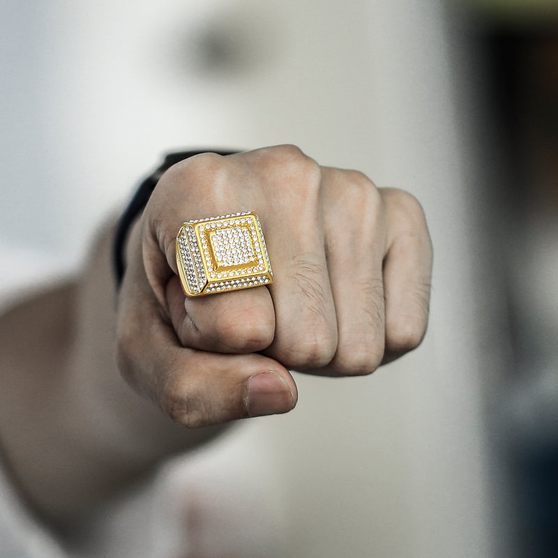 Square Shape Paved Diamond Luxurious Hip Hop Ring
